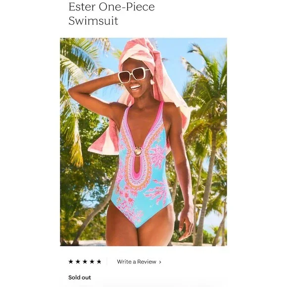 Lilly Pulitzer Ester One-Piece Swimsuit Womens 10 Multi Royal Coral NWT - Picture 3 of 8
